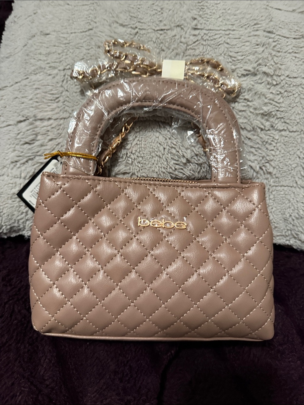 bebe Quilted Mini Top-Handle Bag in Mauve NWT